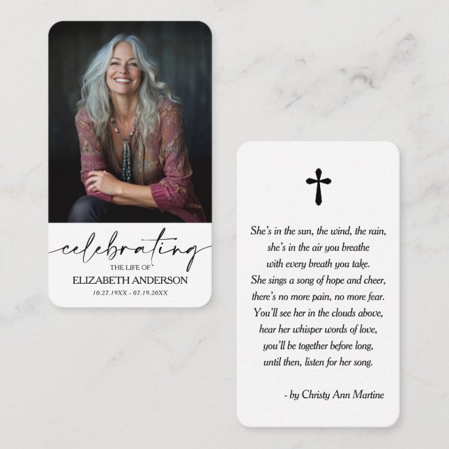 Tarjeta De Visita Modern Funeral Memorial Prayer Photo Card (Anverso / Reverso)
