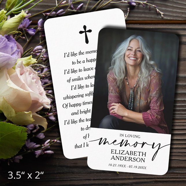 Tarjeta De Visita Modern Funeral Memorial Prayer Photo Card (In Loving Memory funeral memorial photo prayer cards - bookmarks, default size 3.5" x 2" )