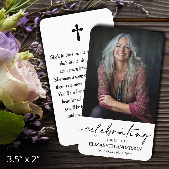Tarjeta De Visita Modern Funeral Memorial Prayer Photo Card (Celebration of Life funeral memorial photo prayer cards - bookmarks, default size 3.5" x 2" )