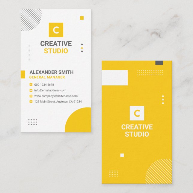Tarjeta De Visita Modern Geometric Yellow and Gray, Professional (Anverso / Reverso)