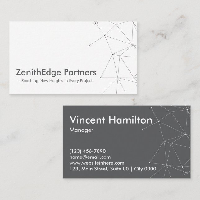 Tarjeta De Visita Modern Geometric ZenithEdge Partners Sleek Minimal (Anverso / Reverso)