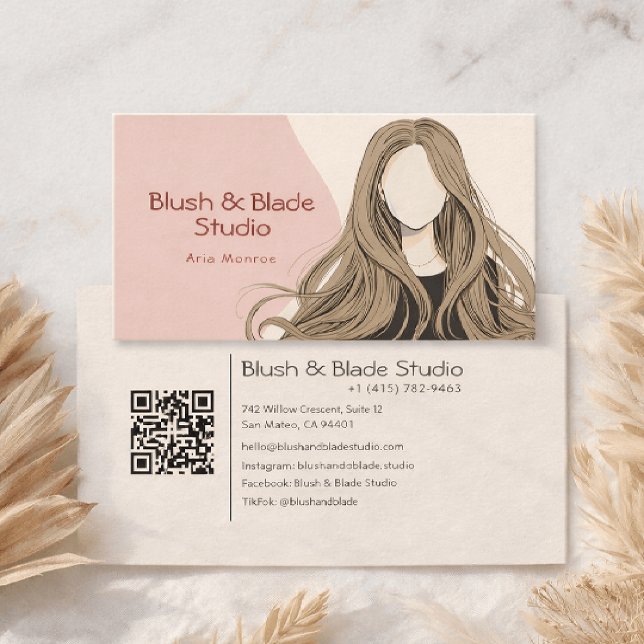 Tarjeta De Visita Modern Girl Hair Illustration Hairstylist Salon (Subido por el creador)