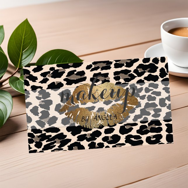 Tarjeta De Visita Modern Girly Elegant Leopard Print Purpurinas Lips (Subido por el creador)