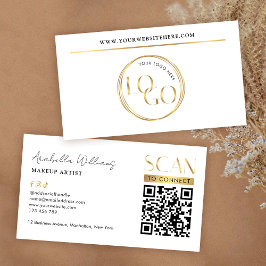 Tarjeta De Visita Modern Glam Gold Logo Makeup Beauty Salon QR Code