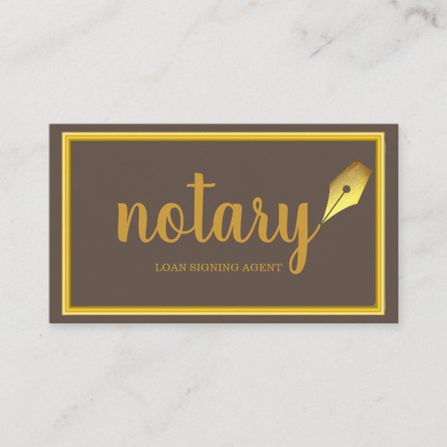 Tarjeta De Visita Modern Gold & Brown Notary Loan Siging Agent (Anverso)