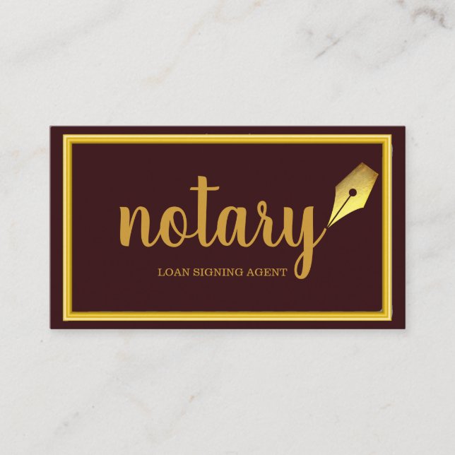 Tarjeta De Visita Modern Gold & Brown Notary Loan Siging Agent (Anverso)