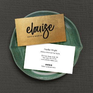 Tarjeta De Visita Modern Gold Brush Script Beauty Business