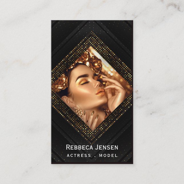 Tarjeta De Visita Modern gold frame actor model singer dancer photo (Anverso)