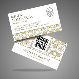 Tarjeta De Visita Modern Gold Geometric Wedding Planner QR Business 