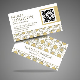Tarjeta De Visita Modern Gold Geometric Wedding Planner QR Business 
