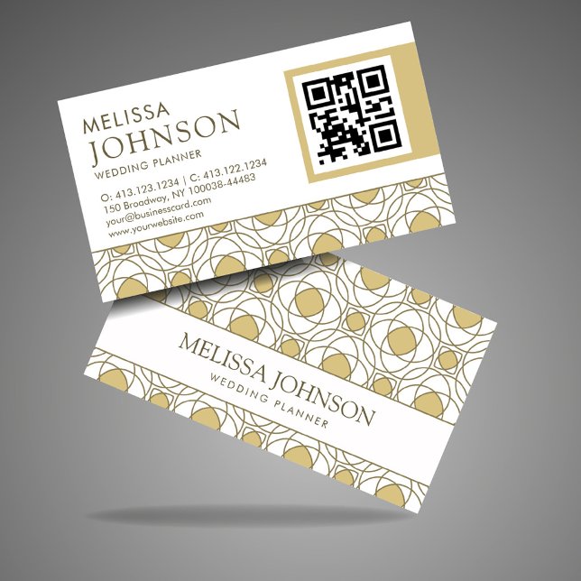 Tarjeta De Visita Modern Gold Geometric Wedding Planner QR Business  (Subido por el creador)