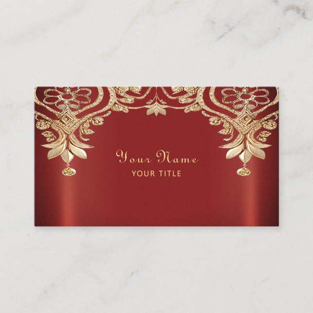 Tarjeta De Visita Modern Gold Red Floral Business Card (Anverso)