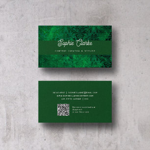 Tarjeta De Visita Modern Green   Elegant Script with QR Code