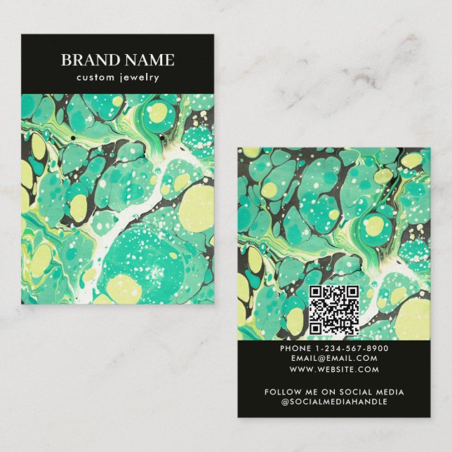 Tarjeta De Visita Modern Green Yellow Marble Jewelry Display Card (Anverso / Reverso)