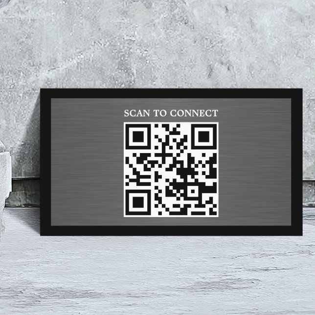 Tarjeta De Visita Modern Grey Faux Metal Black QR Code Bold (Subido por el creador)