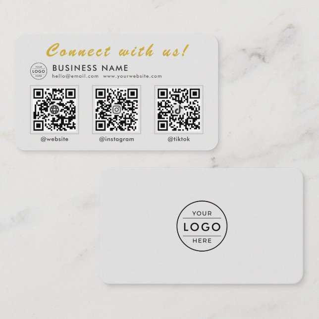Tarjeta De Visita Modern Gris Oro 3 Código QR Multi Social (Anverso / Reverso)