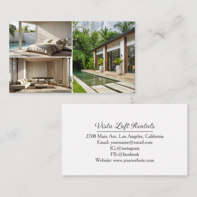 Tarjeta De Visita Modern Guest House Vacation Rental Three Photo (Anverso / Reverso)
