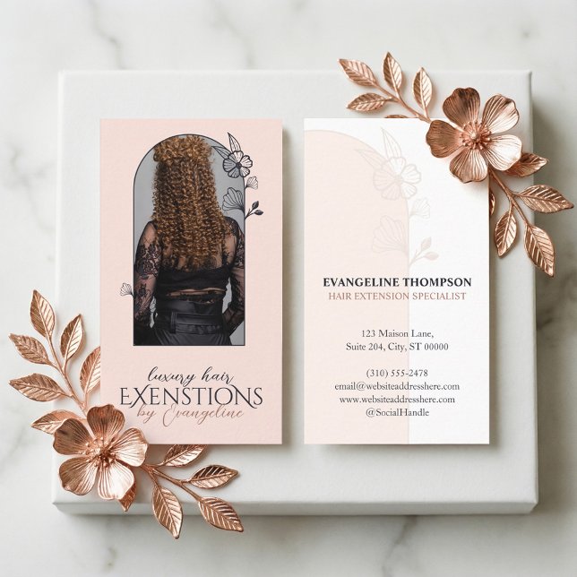 Tarjeta De Visita Modern Hair Extensions Floral Rose Arch Photo  (Modern Hair Extensions Floral Rose Arch Photo Business Card)