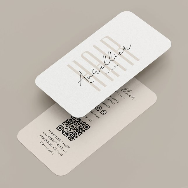 Tarjeta De Visita Modern Hair Stylist Beige Script Beauty Salon (Modern Hair Stylist Beige Script Beauty Salon Business Card
)