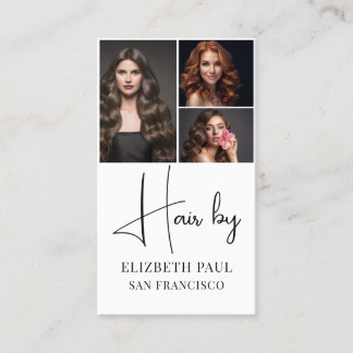 Tarjeta De Visita Modern hair stylist customer photos elegant script