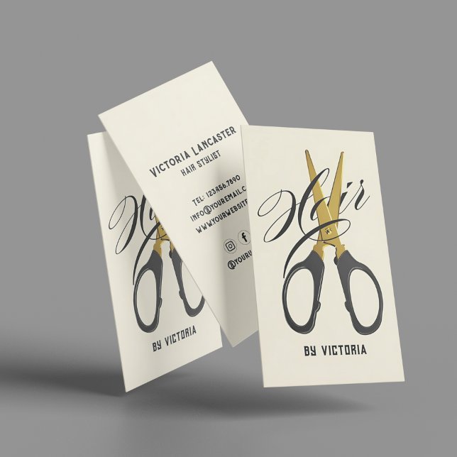 Tarjeta De Visita Modern Hair Stylist Gold Scissor  (Subido por el creador)