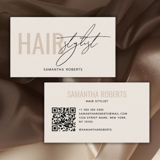 Tarjeta De Visita Modern hair stylist QR Code cream (Subido por el creador)