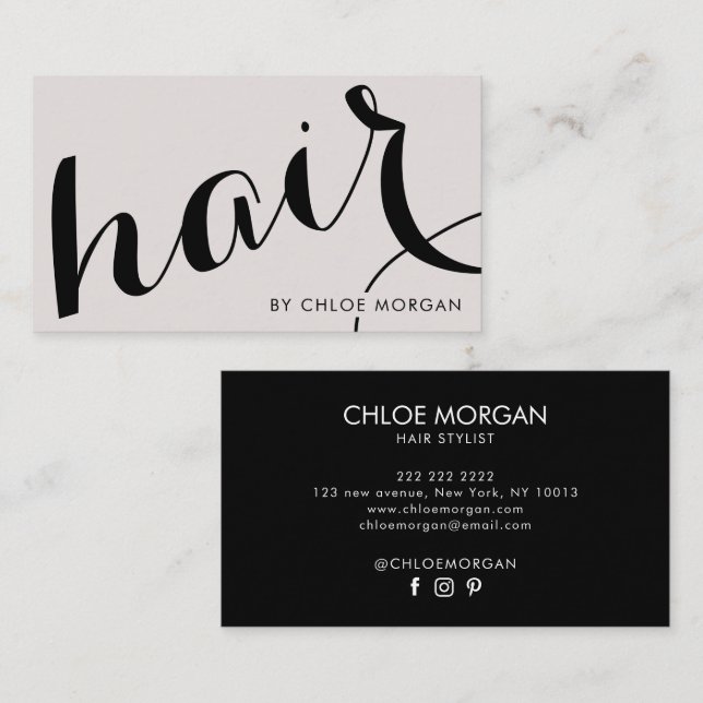 Tarjeta De Visita Modern hair stylist script pearl pink  (Anverso / Reverso)