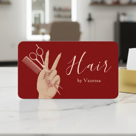 Tarjeta De Visita Modern Hairstylist Hairdresser Chic Red Rose Gold