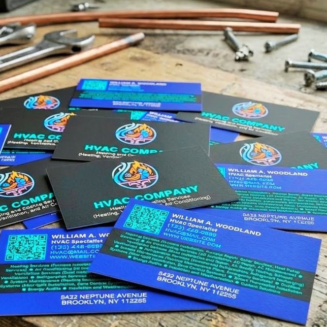 Tarjeta De Visita Modern Heating & Cooling AC Logo | Black Blue HVAC (air conditioner HVAC Business Card examples, air conditioning business cards,hvac busi)