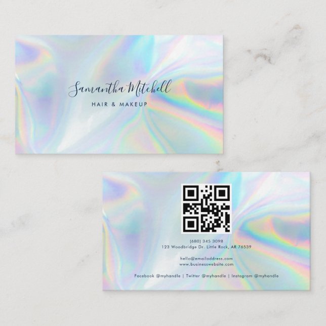 Tarjeta De Visita Modern Holographic QR Code Script (Anverso / Reverso)