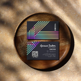 Tarjeta De Visita Modern Holographic Stripe QR Business Card