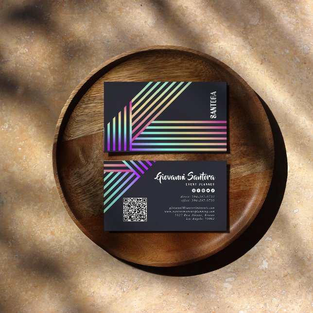 Tarjeta De Visita Modern Holographic Stripe QR Business Card (Subido por el creador)