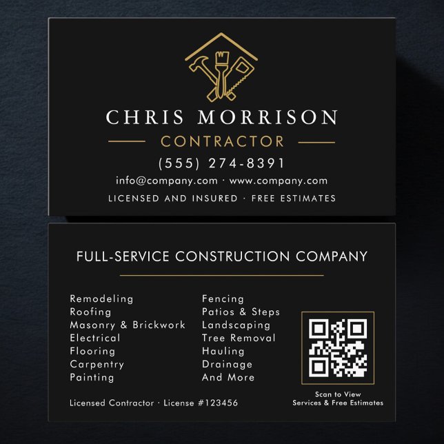 Tarjeta De Visita Modern Home Repairs Contractor QR Code (Subido por el creador)