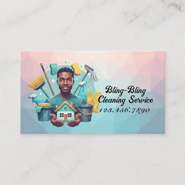 Tarjeta De Visita Modern House Cleaning Maid Service Housekeeping (Anverso)