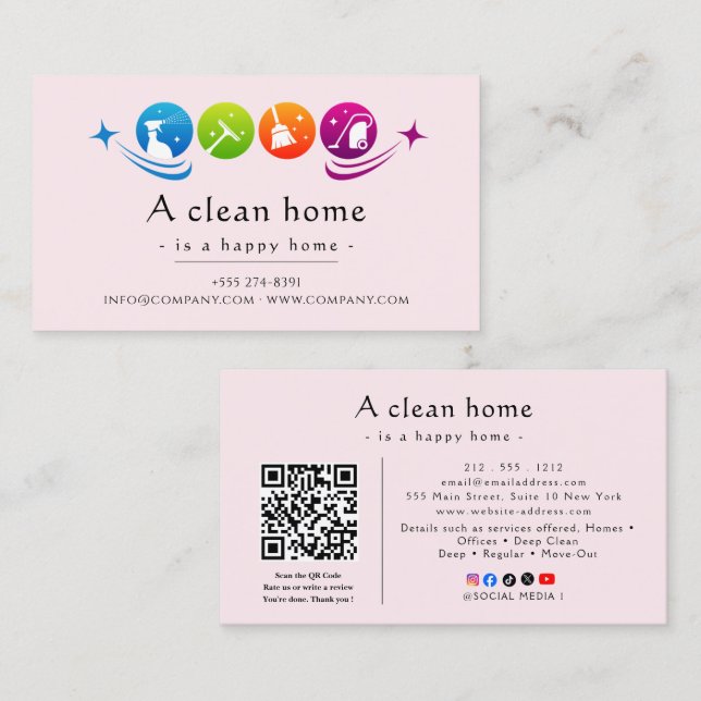 Tarjeta De Visita Modern House Cleaning Service (Anverso / Reverso)