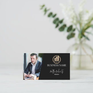 Tarjeta De Visita Modern House Logo Real Estate Realtor Black