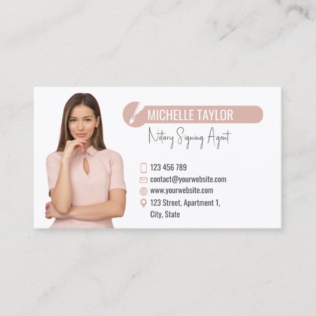 Tarjeta De Visita Modern Insert Photo Notary Firma Agent Préstamos (Anverso)
