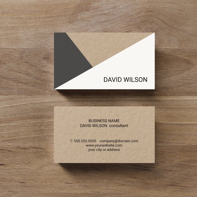 Tarjeta De Visita Modern Kraft Paper Grey White Geometric Consultant (Subido por el creador)
