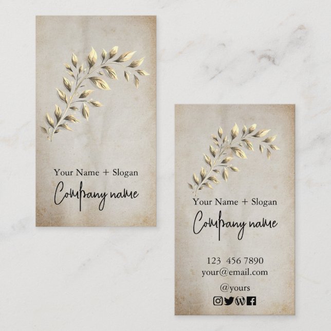 Tarjeta De Visita Modern Kraft Printed Gold Leaf  (Anverso / Reverso)