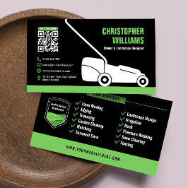 Tarjeta De Visita Modern Landscaping Lawn Mowing Black Green QR Code
