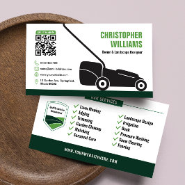 Tarjeta De Visita Modern Landscaping Lawn Mowing White Green QR Code