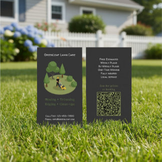 Tarjeta De Visita Modern Lawn Mowing Service Business Card with QR