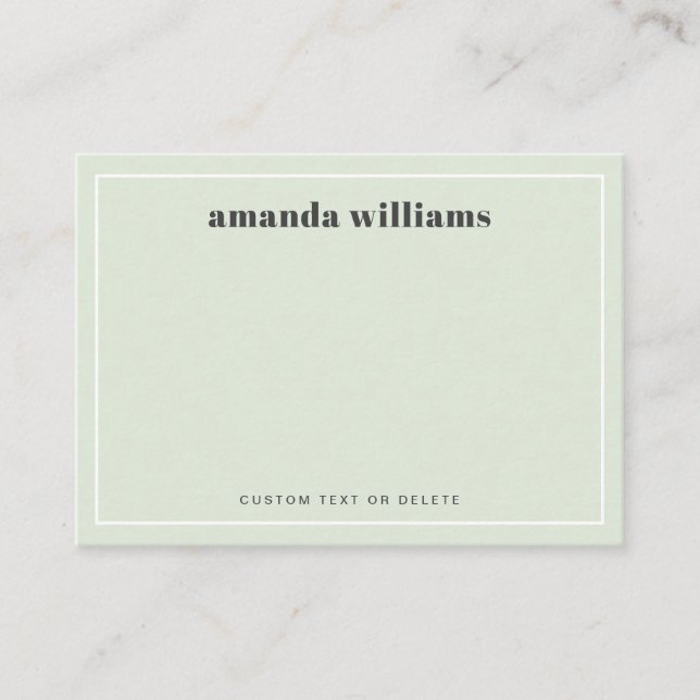 Tarjeta De Visita Modern light sage green name & text mini notecard (Anverso)