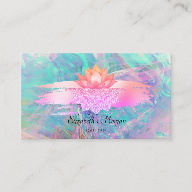 Tarjeta De Visita Modern Lotus Mandala Brush Stroke Opal Business (Anverso)