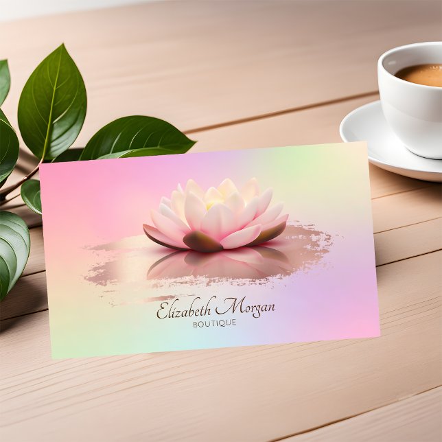 Tarjeta De Visita Modern Lotus Rosa Cepillo de Oro Hologrfo (Subido por el creador)