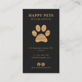 Tarjeta De Visita Modern Luxury Charcoal Gold Paw Pet Care Services