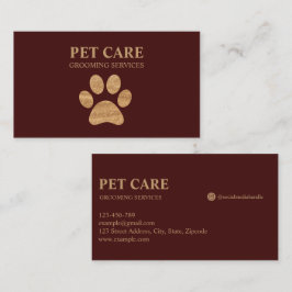 Tarjeta De Visita Modern Luxury Golden Paw Pet Grooming Service Red