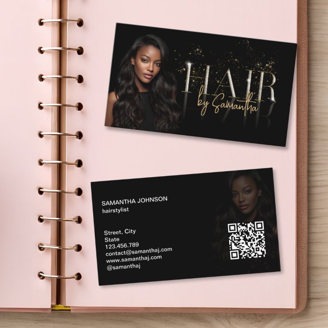 Tarjeta De Visita modern luxury hair stylist wigs extensions (modern hair extensions and wigs business card)