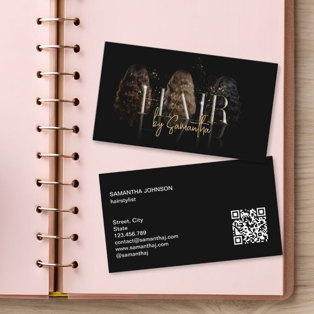 Tarjeta De Visita modern luxury hair stylist wigs extensions (wigs and hair extensions business cards)