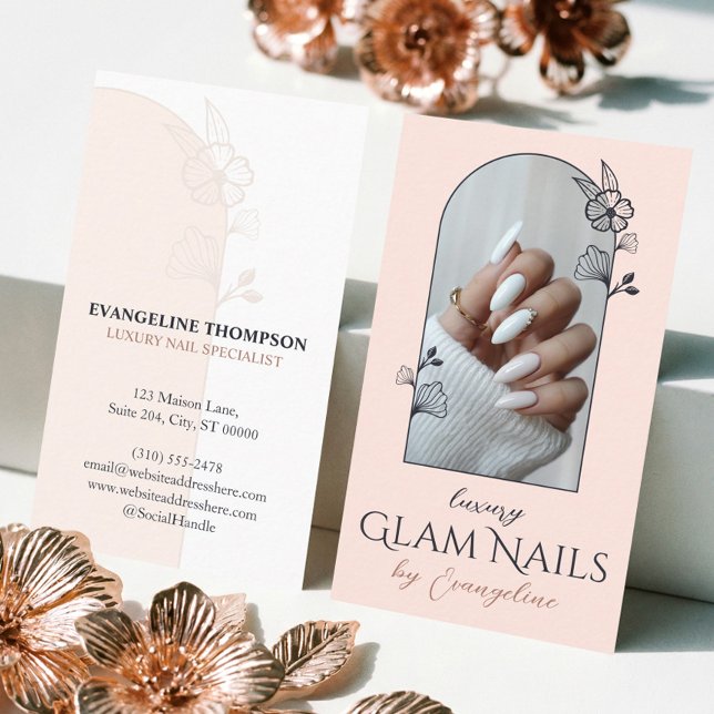 Tarjeta De Visita Modern Luxury Nail Salon Floral Rose Arch Photo (Modern Luxury Nail Salon Floral Rose Arch Photo Business Card)